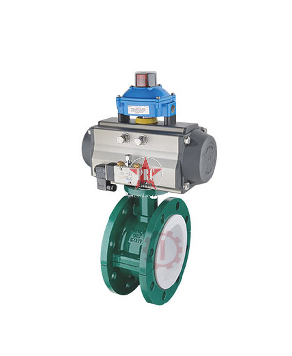 Pneumatic flanged fluorine lined butterfly valve